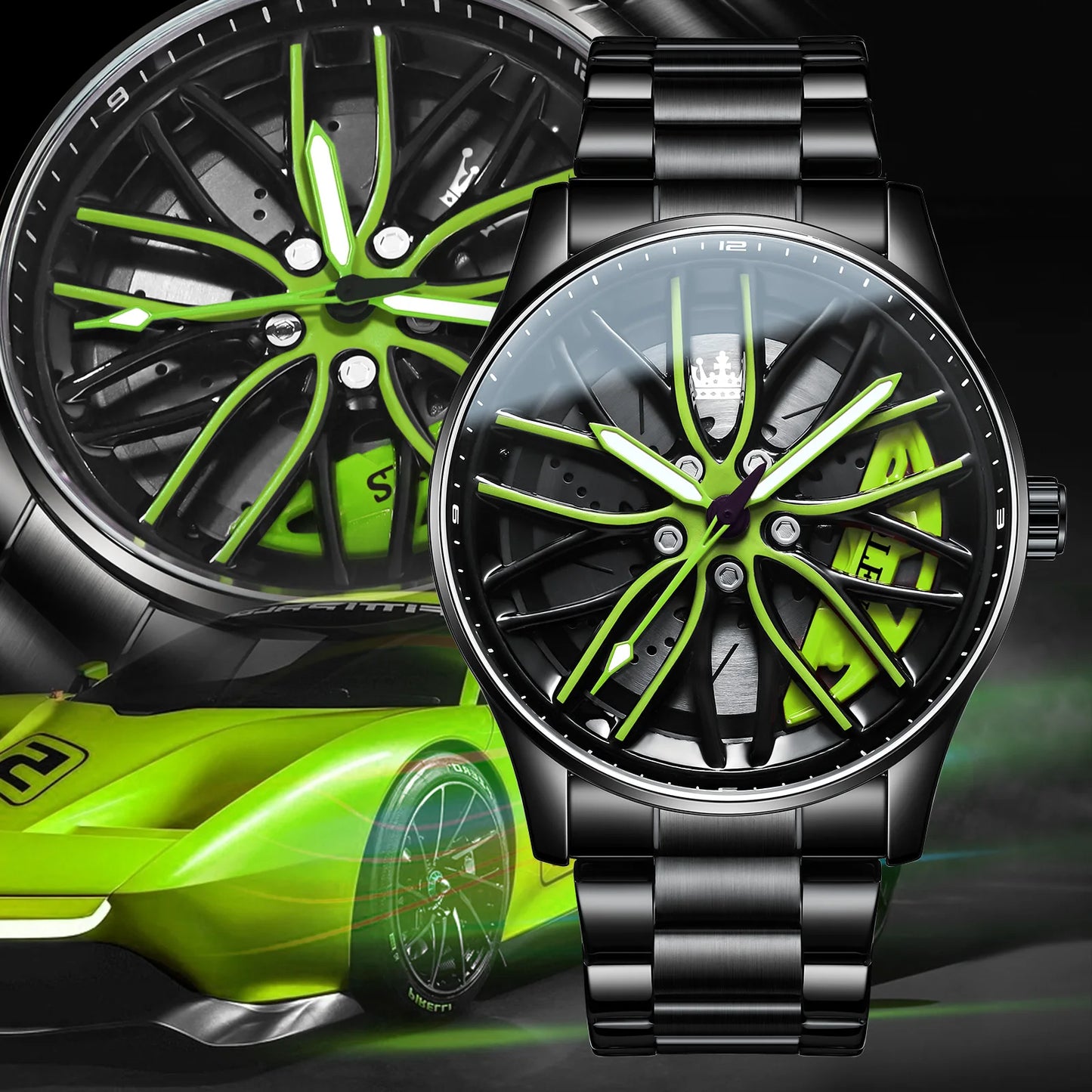 OLEVS Wheel Luxury Watch - Waterproof Rotary Sport Car Rim - High Quality - Quartz Watch for Men