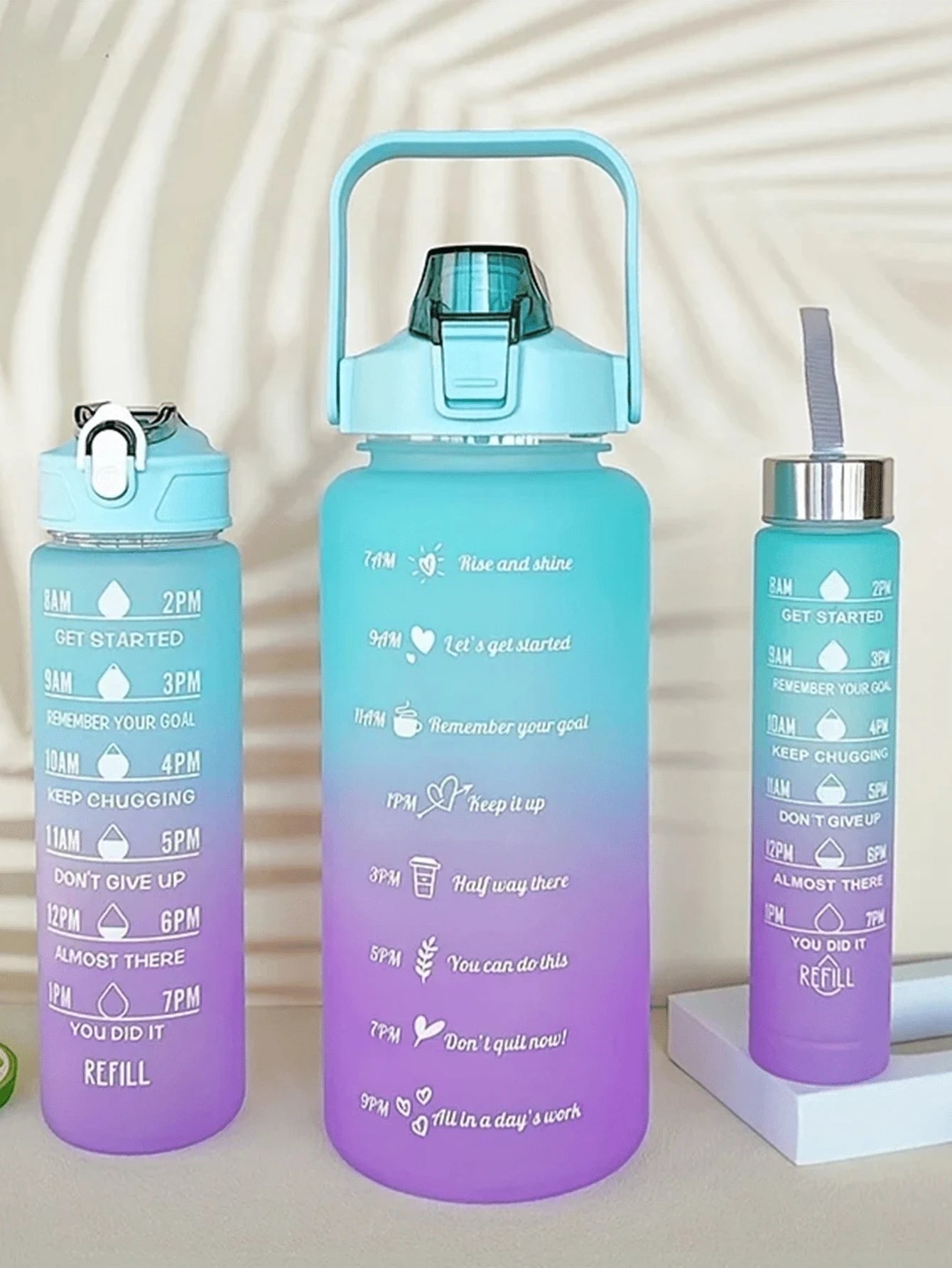 Gradient Water Bottles Set - Portable & Leak Proof - 3PCs (2000ml, 750ml, 300ml)