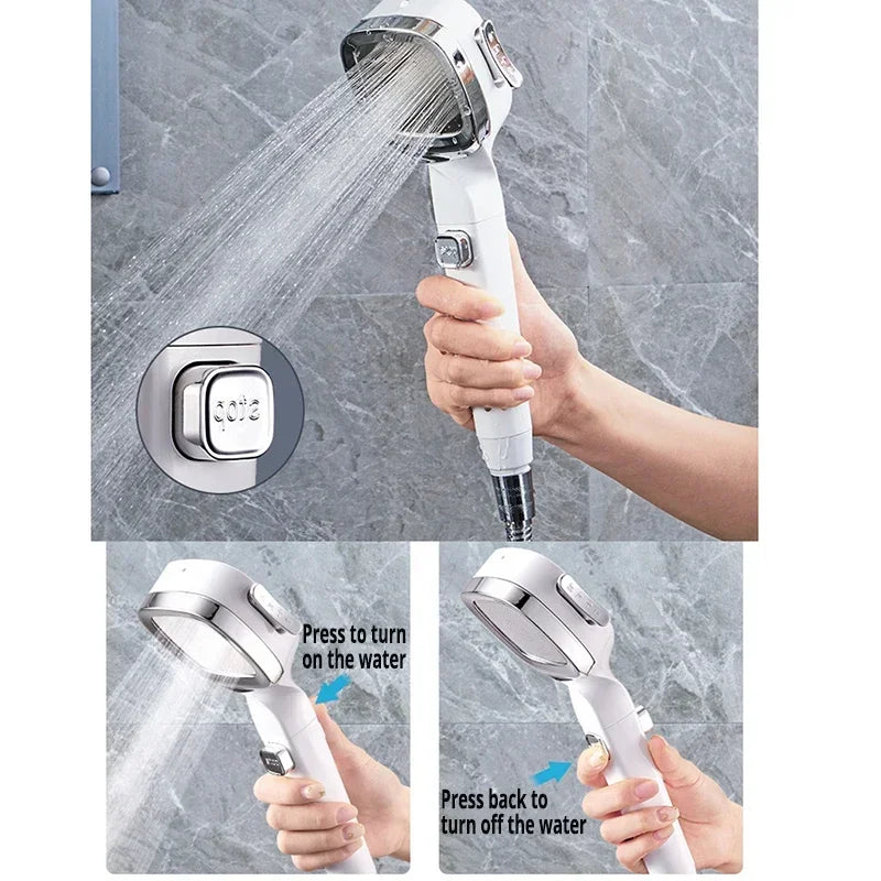 High Pressure Shower Head - Water Saving 3 Modes  Adjustable One-Key -  Great Massage